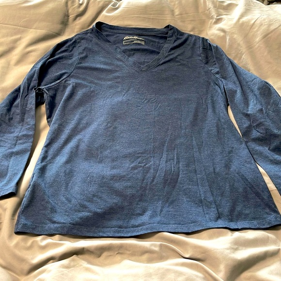 Eddie Bauer Blue heathered Long Sleeve V neck shirt size 1X - Picture 1 of 6